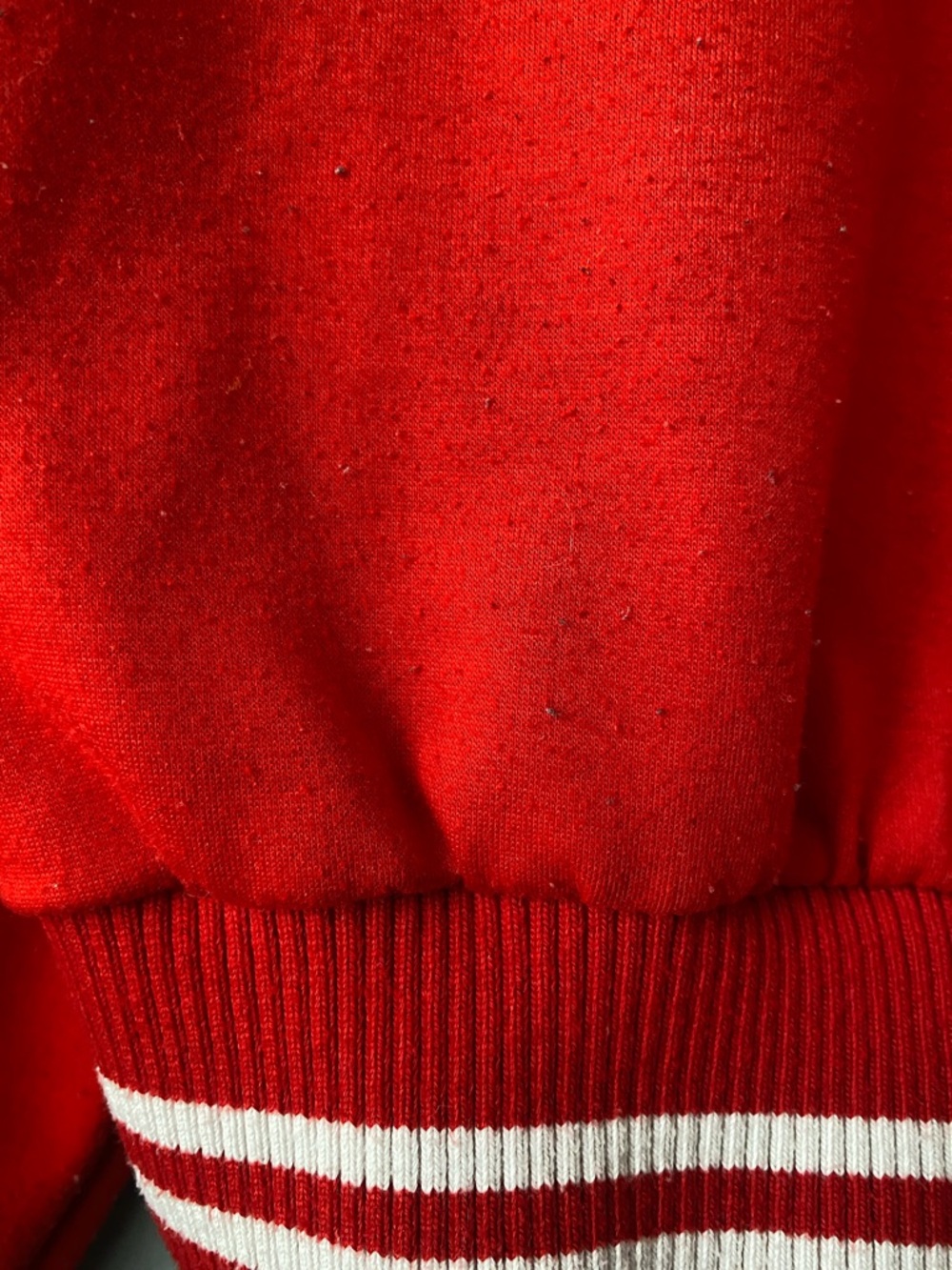 Red V-Neck Cropped Sweatshirt with Striped Hem - Picture 2 of 5